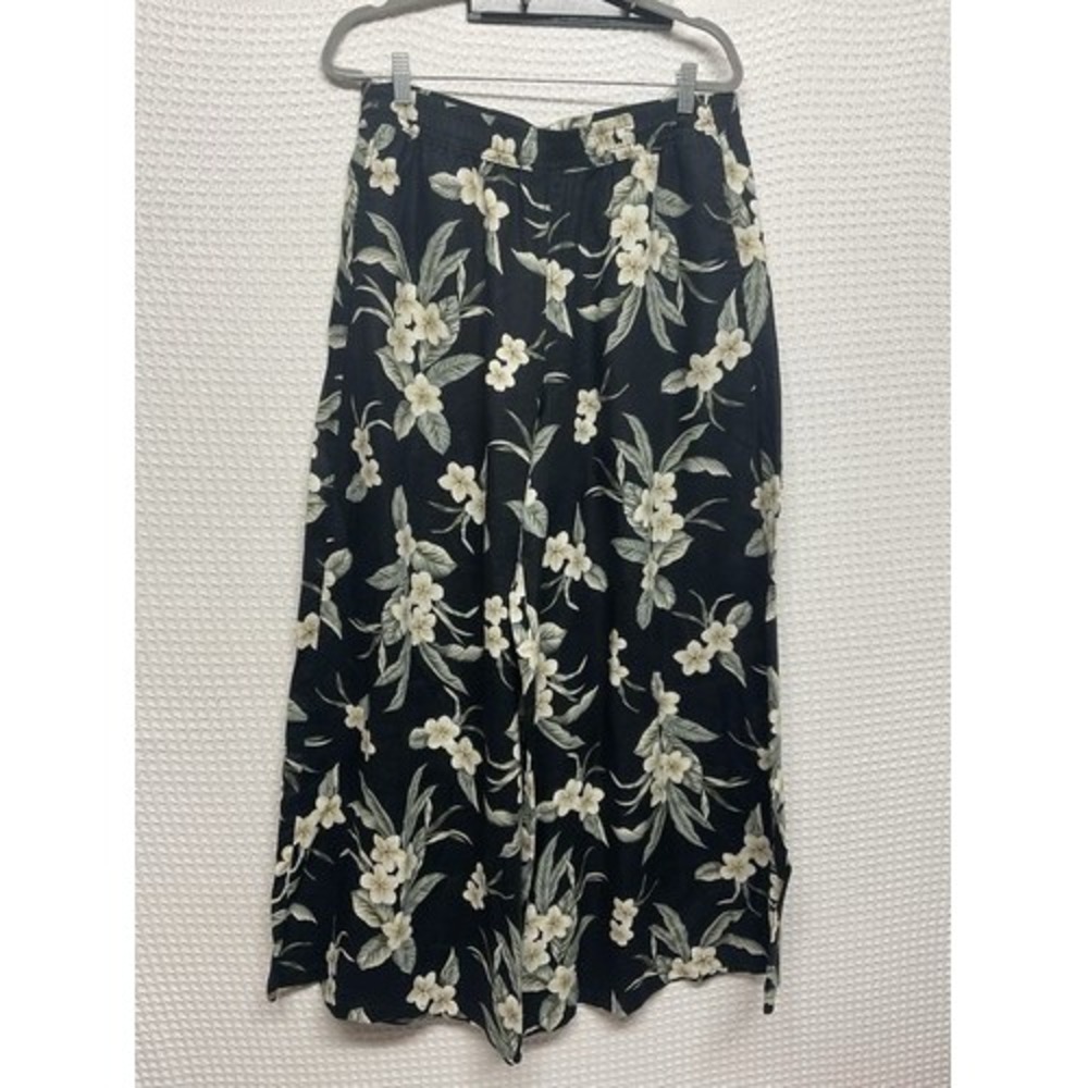 NWOT Lands' End Black Wide Leg High Rise Palazzo Pants Women Large India Linen